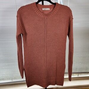Arizona Jean‎ Co $48 XS Burnt Orange Open Waffle Knit Split Hem Tunic Sweater